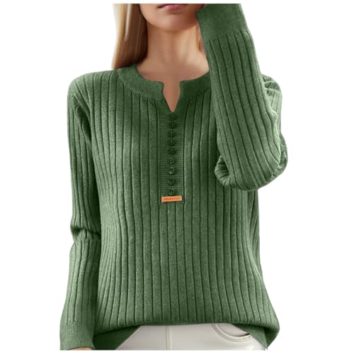 Strickkleid Damen Winter, Strickpullover Damen Einfarbig Pullover - V-Ausschnitt Mit Geknöpft Langarmshirt Casual Lose Winterpullover Herbst Elegant Pulli Langarm Sweatshirts von Jabidoos