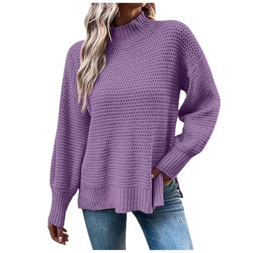 Strickkleid Damen Winter, Strickpullover Damen Rundhals Pullover - Laternenärmel Rundhals Langarmshirt Casual Lose Winterpullover Herbst Elegant Pulli Langarm Sweatshirts von Jabidoos