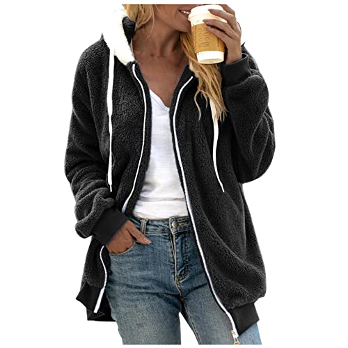 Sweatjacke Damen, Teddyjacke Damen Flauschig Gefüttert Plüschjacke - Kuscheljacke Aesthetic Outdoorjacke Thermo Thermojacke Teddyfutter Sweatjacke Outdoor Winterjacke Mode Warm Hoodie Pullover Jacken von Jabidoos