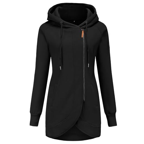 Sweatjacke Damen Lang, Kapuzenpullover Damen Lange Zipper Hoodie - Warm Winterjacke Sweatjacke Herbst Winter Jacke Pullovermit Fleecefutter Sweatshirt Mit Kapuze Mode Lose Mantel Jacke Outwear von Jabidoos