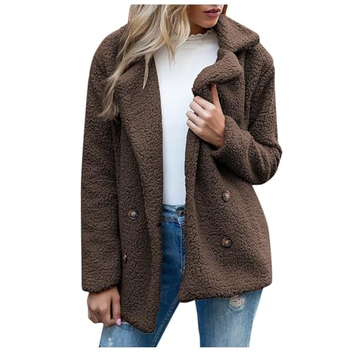 Teddy Jacke Damen, Teddyjacke Damen Winter Warm Fleece Revers Langarm Jacke - Einfarbig Plüsch Fleecejacke Flauschig Sherpa Wintermantel Freizeit Outdoor Fleecemantel Winterjacke Mit Taschen Knöpfe Ü von Jabidoos