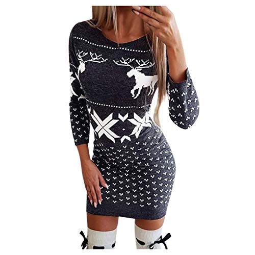 Weihnachten Kleid Damen, Strickkleid Damen Winter Lang Weihnachtskleid - Partykleid Langarm Weihnachten Kleid Vintage Elegant Weihnachtskleidung Rundhals Weihnachtsmotiv Pulli Sweater Für Frauen von Jabidoos