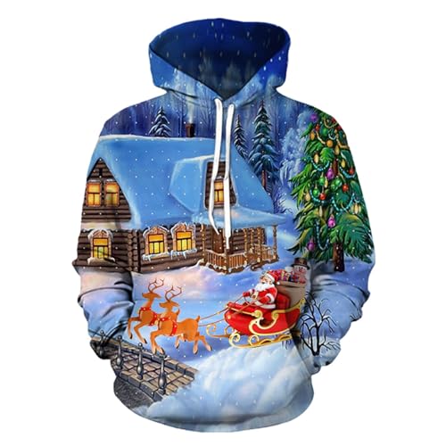 Weihnachten Pullover Herren, Weihnachts Hoodie Herren Oversized Lustig Weihnachten - Weihnachtspulli Mit Taschen Kapuzenshirt Ugly Pulli Langarm Kapuzenpulli Winter 3D Druck Christmas Kapuzenpullover von Jabidoos