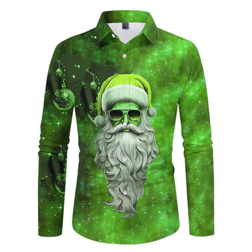 Weihnachts Hemd, Hemd Weihnachten Herren Übergröße Langarm Weihnachtshemd - Stehkragenhemd Hemden Lustig Langarmshirt Hässlich Weihnachtsbluse Rot Lustige Funky Muster Christmas Xmas von Jabidoos