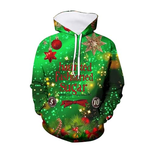 Weihnachts Hoodie Herren, Hoodie Weihnachten Herren Männlich Langarm Mode Weihnachts - Weihnachtspullover Ugly Hoodies Oversized Pulli Mit Taschen Kapuzenpulli Rundhals Cooler Weihnachtsmann Pullover von Jabidoos