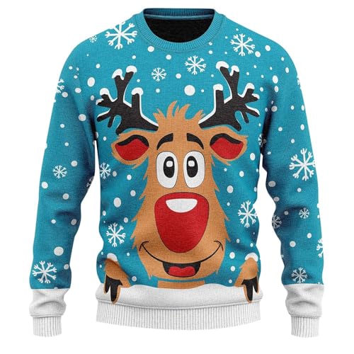 Weihnachtspullover Damen, Weihnachtspullover Herren Damen Rudolf Das Rentier Lustiger Hässlicher Ugly Christmas Sweater - Männer Weihnachtspulli Strick Pullover Sweatshirts Christmas Bekleidung von Jabidoos