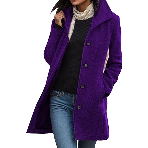 Winter Mantel Frauen, Wolljacke Damen Warme Lang Herbst Mantel - Locker Trenchcoat Longline Winterjacke Mit Taschen Wollmantel Hemdjacke Wool Coat Einreihig Urlaub Freizeit Damenbekleidung Reisen Dam von Jabidoos