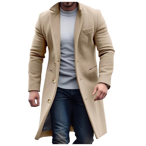 Winter Mantel Herren, Mantel Herren Winter Warm Wintermantel - Herrenmäntel Parka Herbst Winterjacke Schwarz Windjacke Warme Einfarbig Wollmantel Mit Knöpfen Trenchcoat Revers Elegante Business-Jacke von Jabidoos