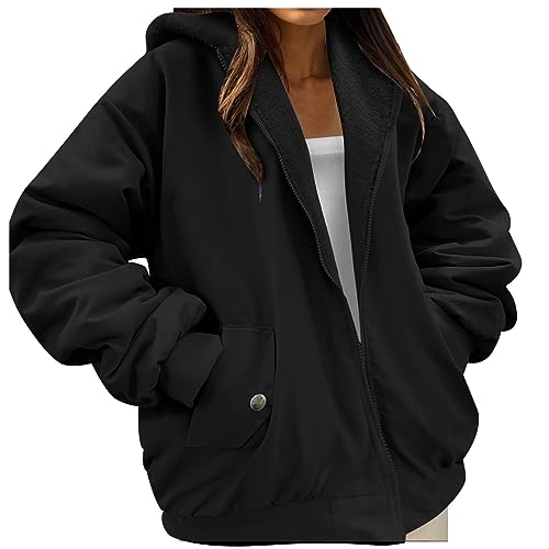 Winterjacke Damen Grosse grössen, Damen Wintermantel Auf Beiden Seiten Jacke mit Fell - Kapuze Warm Fleece Parka Winterjacke Gefütterter Doppelseitige Plüsch und dick Winter Mantel Jacke Outdoorjacke von Jabidoos