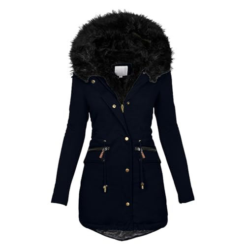 Winterjacke Damen lang warm gefüttert, Jacke Damen Mit Fellkapuze Gefüttert Winterjacke - Plüschjacke Lässig Winterjacken Flauschige Lang Sweatjacke Warme Warm Daunenmantel Kapuze Elegant Steppmantel von Jabidoos