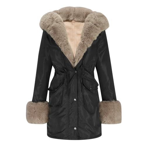 Winterjacke Damen mit Fellkapuze, Jacke Damen Gefüttert Mit Fellkapuze Parka - Winterparka Elegante Daunenmantel Kapuze Jacket Lässig Reißverschluss Winterjacke von Jabidoos