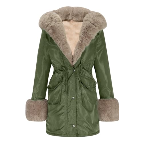 Winterjacke Damen mit Fellkapuze, Jacke Damen Gefüttert Mit Fellkapuze Parka - Winterparka Elegante Daunenmantel Kapuze Jacket Lässig Reißverschluss Winterjacke von Jabidoos