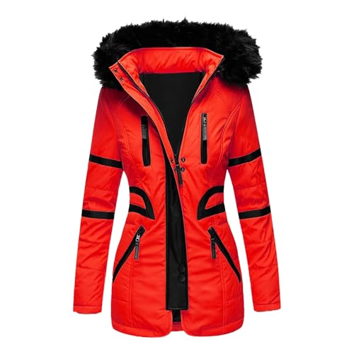 Winterjacke Damen mit Fellkapuze, Parka Damen Gefüttert Lang Jacke - Winterparker Outdoor Damenjacke Warme Wintermantel Puffer Winterjacke Elegante Warm Winter Mittellang Mit Pelzmantel Fellkapuze von Jabidoos