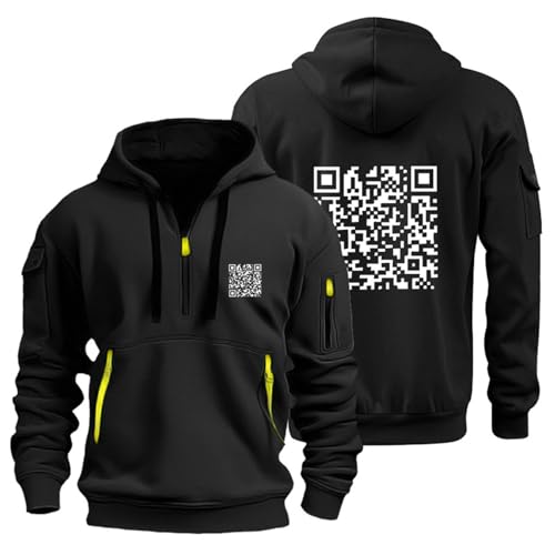 Zip Hoodie Herren, Funny Fu Qr Code Fuck-You Hoodie Y2K Basic Jogging Sport Sweatshirt Mit Kapuze Kordelzug Mit Taschen Slim Fit Reißverschluss Gym Pullover von Jabidoos