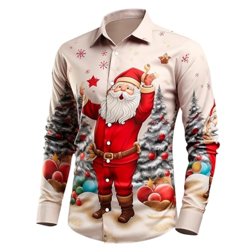 anzug hemd, Hemd Weihnachten Herren Hässlich Weihnachtshemd - Hemden Santa Weihnachtskleidung Weihnachtsmänner Langarmshirt Stehkragen Weihnachtsshirt Winter Funky Christmas Print Weihnachtsmann Langa von Jabidoos