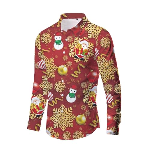 anzug hemd, Hemd Weihnachten Herren Lustig Weihnachtshemd - Hässlich Stehkragenhemd Langarm Herrenhemden Übergröße 3d Druck Freizeithemd Button-Down Langarmshirts Slim Fit Lustige Hemden Weihnachts Sh von Jabidoos