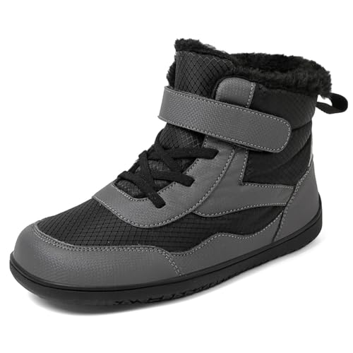 barfussschuhe Kinder Winter wasserdicht, Kinder Winter Barfußschuhe Jungen Mädchen Winterschuhe Warme Gefüttert Barfussschuhe Leicht rutschfest Winterstiefel Schneestiefel Wanderschuhe von Jabidoos