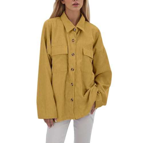 cord hemd damen, Cord Jacke Damen Gefüttert Hemdjacke - Overshirt Tasche Flanellhemd Freizeithemd Lang Winter Damenjacke Lässig, Knopfleiste, Langärmelig, Kurze Oberbekleidung Mit Tasche, Reine Farbe, von Jabidoos