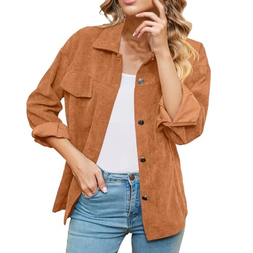 cord hemd damen, Cordhemd Damen Gefüttert Hemdjacke - Shirtjacke Cord Flanellhemd Oversize Longbluse Tasche Cordjacke Streetwear Jacke V-Ausschnitt Kurz Button Down Langarmshirt Lässiges Corduroy Frei von Jabidoos