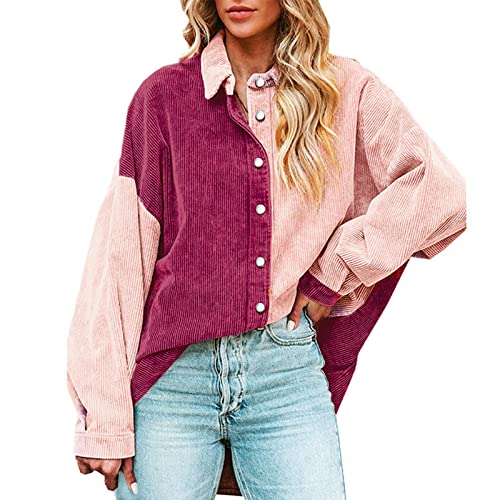 cordjacke Damen gefüttert, Cordhemd Damen Cord Jacke - Blusenjacke Oversize Freizeitjacke Übergangsjacke Tasche Longbluse Streetwear Übergangsjacken Blusen Mit Knöpfen Hemdjacke Bluse Taschen von Jabidoos