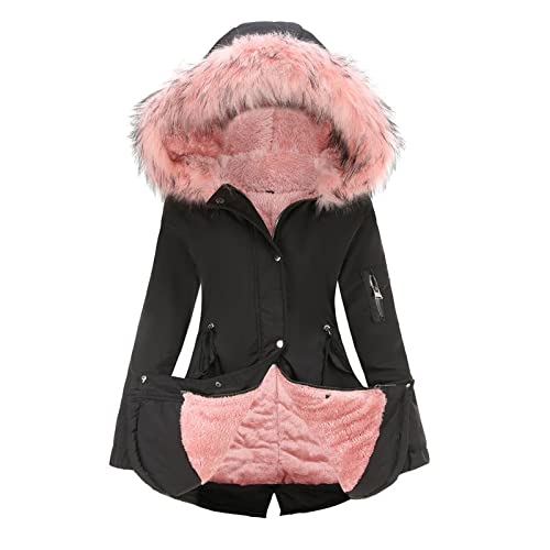 daunenmantel damen, Jacke Damen Lang Warme Parka - Winterparka Elegante Wintermantel Frauen Jacket Flauschige Mantel Lässig Winterjacke Mit Fellkapuze, Steppjacke, Puffer In Daunenoptik, Kunstfell, Ku von Jabidoos