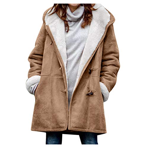 fleece jacke damen, Winterjacke Damen Lang Fleecejacke Gefüttert Wildleder Wintermantel - Lose Winterparka Winter Warm Flauschige Jacke Cardigan Outwear Einfarbig Kapuzenjacke Mit Kapuze Und Seitentas von Jabidoos