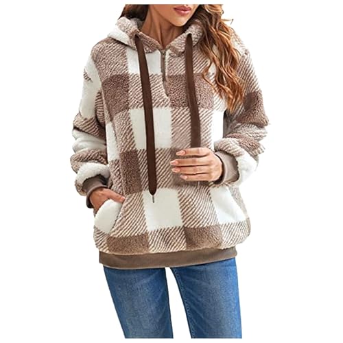 fleecejacke damen mit kapuze, Teddyfleece Jacke Damen Flauschig Winter Plüschjacke - Cordjacke Thermo Kuscheljacke Elegant Outdoorjacke Oversize Winterparka Reißverschluss Fleece Teddyjacke Fleecejack von Jabidoos