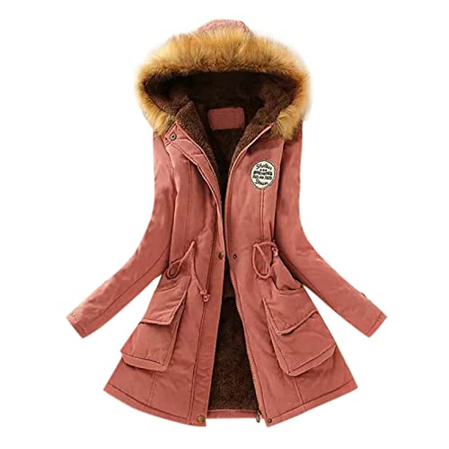 fleecemantel damen, Parka Damen Gefüttert Warme Jacke - Funktionsparka Kapuze Übergangsjacke Warm Winterparka Winter Damenjacke Mädchen Winterjacke Lange Daunenjacke Mit Fellkapuze Steppjacke Winterma von Jabidoos