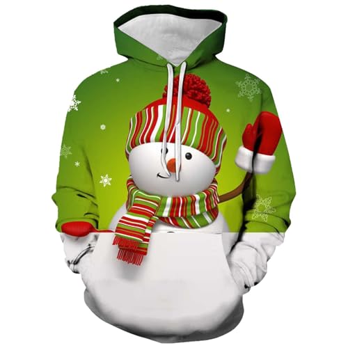 hässliche Weihnachtspullover, Weihnachtshoodie Männlich Mode Langarm Christmas Hoodie - Kapuzenpulli Lässige Kapuzenshirt Ugly Pulli 3D Druck Weihnachtspullis Warm Kapuze Kordelzug Hoodies Sweatshirt von Jabidoos