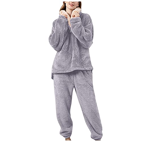 hausanzug damen elegant, Jumpsuit Damen Lang Herbst Pyjama - Damenschlafanzug Winter Jogginganzug Kuschel Loungewear Warmer Hausanzug Kuschelig Mit Reißverschluss Warm Nachtwäsche Zweiteiliger, Oberte von Jabidoos