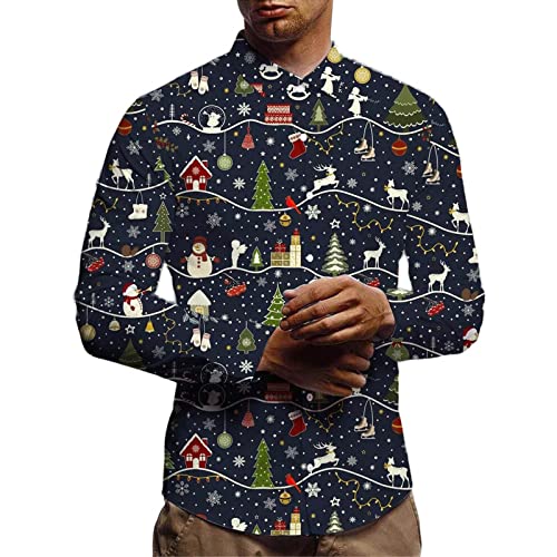 herren hemden, Hemd Weihnachten Herren Hässlich Weihnachtshemd - Hemden Weihnachtsbluse Weihnachtsmänner Weihnachtsoutfit Winter Weihnachtskleidung 3d Druck Langarm Button Up Freizeithemd Slim Fit X-M von Jabidoos