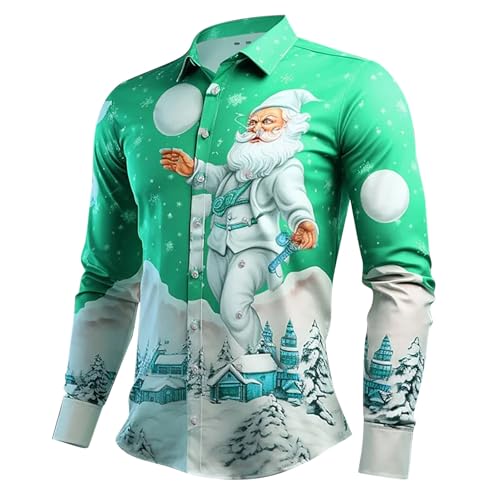 herren hemden, Weihnachtshemd Herren Weihnachten Lustig Hemd - Männer Hässlich Weihnachtsbluse Santa Weihnachtskleidung Lustige Langarm Freizeithemd Lässig Button Down Xmas Weihnachts Herbst Winter Sh von Jabidoos