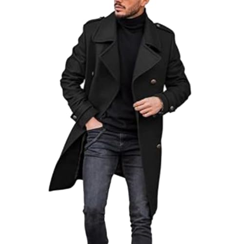 herren mantel, Wintermantel Herren Lang Herbst Mantel - Filzmantel Winter Herrenwinterjacke Männer Übergangsmantel Slim Fit Wolljacke Elegant Freizeit Wollmantel Mit Stehkragen Peacoat Warmer Integrie von Jabidoos