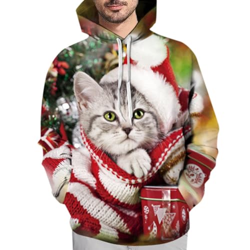 herren weihnachtspullover, Weihnachts Hoodie Herren Oversized Lustig Weihnachten - Weihnachtspulli Mit Taschen Kapuzenshirt Ugly Pulli Langarm Kapuzenpulli Winter 3d Druck Christmas Kapuzenpullover Un von Jabidoos