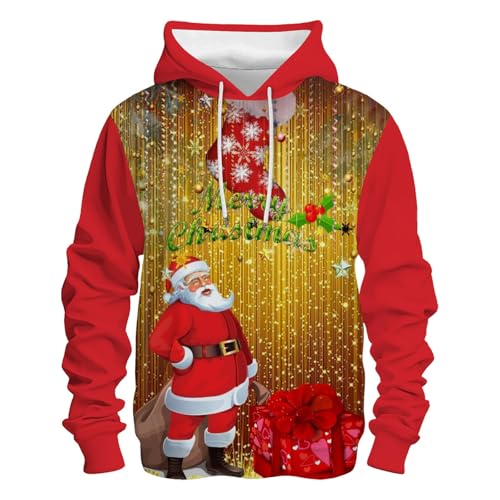 hoodie weihnachten damen, Weihnachts Hoodie Männlich Komfortabel Langarm Christmas - Weihnachtspullis 3d Druck Kapuzenpulli Mode Sweatshirts Lose Kapuzenshirt Rundhals Kapuze Kordelzug Hoodies Sweatsh von Jabidoos