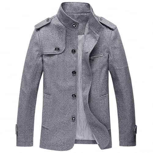 kurzmantel herren winter, Wolljacke Herren Warm Schwarz Wollmantel - Jacke Warme Übergangsmantel Stehkragen Kurzmantel Business Windjacke Herbst Lange Kerbkragen Trenchcoat Einreiher Mantel Winter Obe von Jabidoos