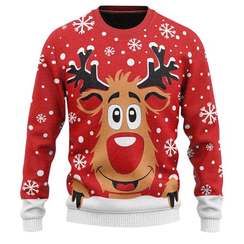 lustige Weihnachtspullover, Weihnachtspullover Herren Damen Rudolf Das Rentier Lustiger Hässlicher Ugly Christmas Sweater - Männer Weihnachtspulli Strick Pullover Sweatshirts Christmas Bekleidung von Jabidoos