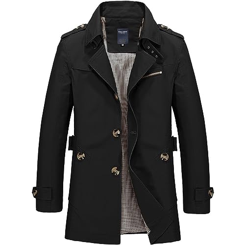 mantel, Wintermantel Herren Warm Schwarz Mantel - Dufflecoat Lang Übergangsjacke Stehkragen Herrenwinterjacke Männer Wolljacke Elegant Wollmantel Mit Knöpfen Langarm Winterjacke Große Größen Jacke Wol von Jabidoos