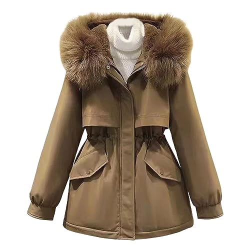 mantel damen, Parka Damen Gefüttert Warme Jacke - Daunenmantel Frauen Mantel Elegant Sweatjacke Lässig Winterparker Outdoor Winterjacke Mit Fellkapuze, Steppjacke, In Daunenoptik, Winterjacke, Gefütte von Jabidoos