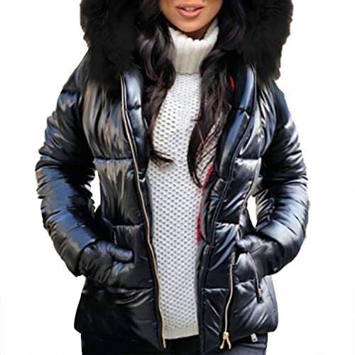 mantel damen, Wintermantel Damen Mit Fellkapuze Gefüttert Mantel - Winterparker Mädchen Winterjacken Outdoor Daunenmantel Flauschige Warme Winter Jacke Lang Winterjacke Parka Dicker Warm Pelzkragen Sc von Jabidoos