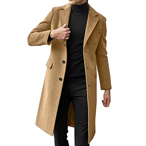 mantel schwarz herren, Wolljacke Herren Wolle Lang Wintermantel - Jacke Grau Übergangsjacke Warme Coat Elegant Winterjacken Slim Fit Wollmantel Mit Knöpfen Langarm Winterjacke Große Größen Woll Windbr von Jabidoos