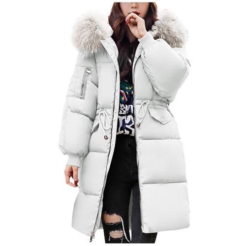 parka damen, Jacke Damen Warme Gefüttert Mantel - Wintermantel Flauschige Übergangsjacke Frauen Winterjacken Puffer Plüschjacke Warm Parka Fleece Mit Fellkapuze, Wasserdicht Winterjacke Mittlere Länge von Jabidoos