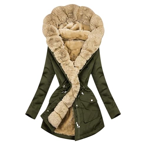 parka damen, Winterjacke Damen Warme Gefüttert Wintermantel - Übergangsjacke Puffer Flauschige Mantel Outdoor Funktionsparka Lang Warm Daunenmantel Mit Kapuze Elegant Steppmantel Fellkapuze Langer Ste von Jabidoos