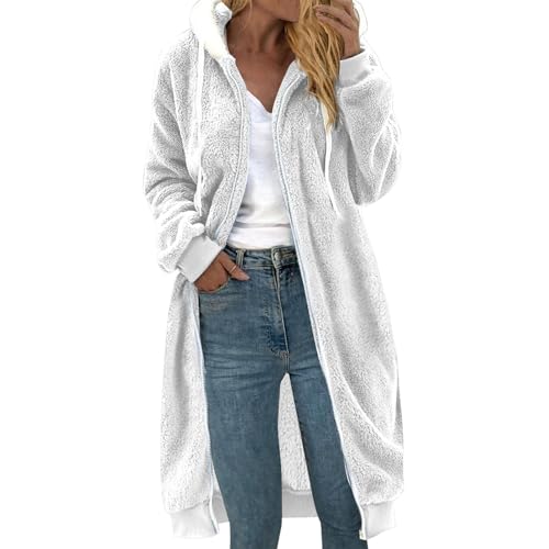 plüschmantel Damen, Fleecejacke Damen Teddy Flauschig Teddyjacke - Cordjacke Gefüttert Winterparka Kunstfell Kuscheljacke Lang Winter Bequeme Übergangsjacke Mit Kapuze, Ideal Für Outdoor-Aktivitäten von Jabidoos