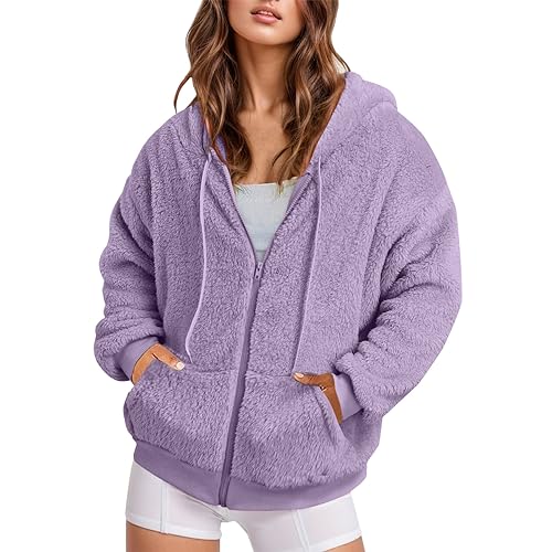 plüschmantel Damen, Plüschjacke Damen Teddy Gefüttert Teddyfleece Jacke - Übergangsjacke Fleece Winterparka Zipper Outdoorjacke Wintermantel Outdoor Elegant Einfarbig Große Größen Kapuzenpullover Mit von Jabidoos