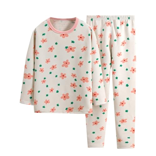 schlafanzug mädchen lang, Pyjama Kinder Warm Thermo Schlafanzug - Langarm Kinderschlafanzug Aesthetic Hausanzug Pullover Schlafanzüge Zweiteile Mädchen Jungen Niedliche Katze Set Herbst Winter Fleece von Jabidoos