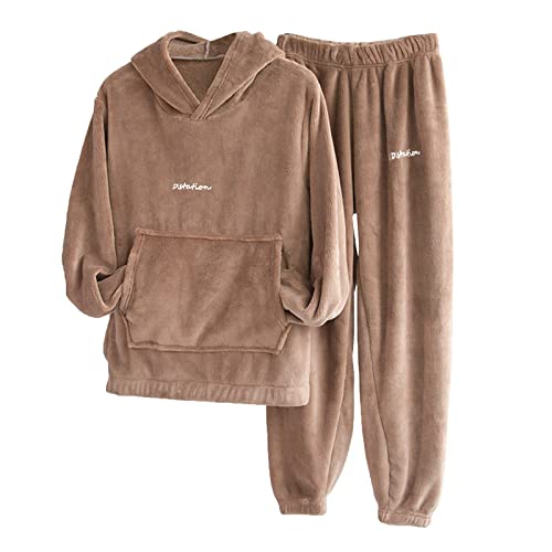 schlafanzug warm damen, Pyjama Damen Zweiteiler Flanell Schlafanzug - Hausanzug Mädchen Damenschlafanzug Teddyfleece Jogginganzug Freizeitanzug Frauen Thermo Lang Fleece Kuschelig Warm Set Flauschig P von Jabidoos