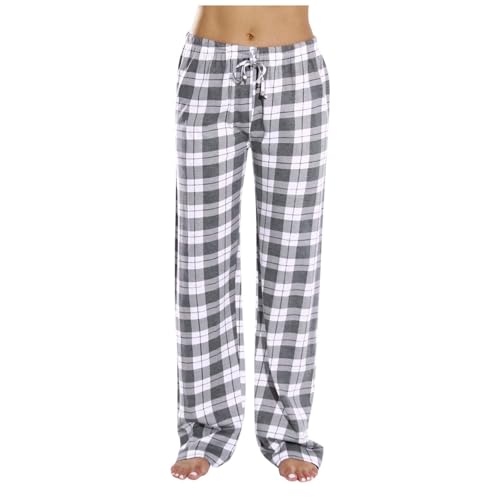 schlafanzughosen für damen, Karierte Schlafanzughose Damen Lang Warm Weich Pyjamahose - Baumwolle Winter Nachtwäsche Freizeithose Mit Taschen Verstellbaren Tunnelzugbund Schlaf & Lounge Hose Jogg-Pant von Jabidoos