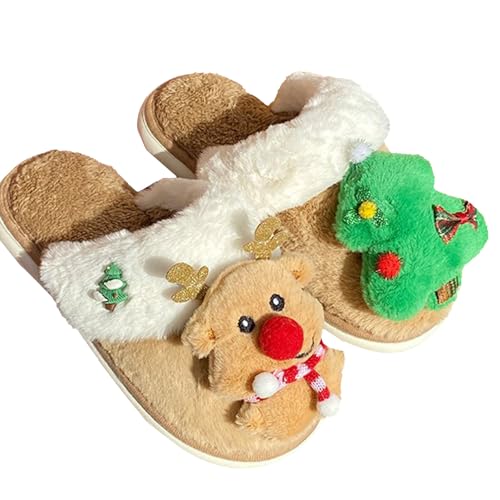 schlappen damen winter, Hausschuhe Weihnachten Damen Herren Lustige Winter Plüsch Pantoffeln - Weihnachtsschlappen Weiche Weihnachtspantoffel Rutschfeste Thermoschuhe Flauschig Plüschpantoffeln Mode R von Jabidoos