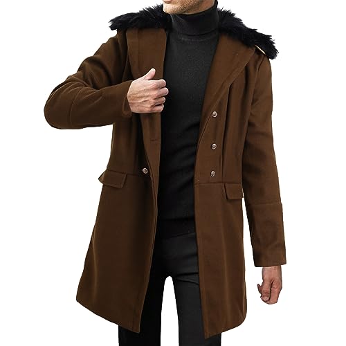 schwarzer Mantel, Mantel Herren Wolle Lang Wollmantel - Kurzmantel Winter Übergangsjacke Herbst Übergangsmantel Warm Herrenmantel Reverskragen Trenchcoat Business Winterjacke Mit Taschen von Jabidoos